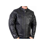 Men's Zipper Cuffs Quilted Lining Genuine Leather Moto Jacket
