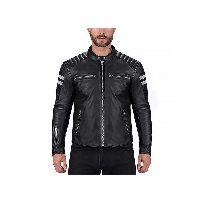 Men's Vertical Striped Premium Fabric Motorcycle Jacket
