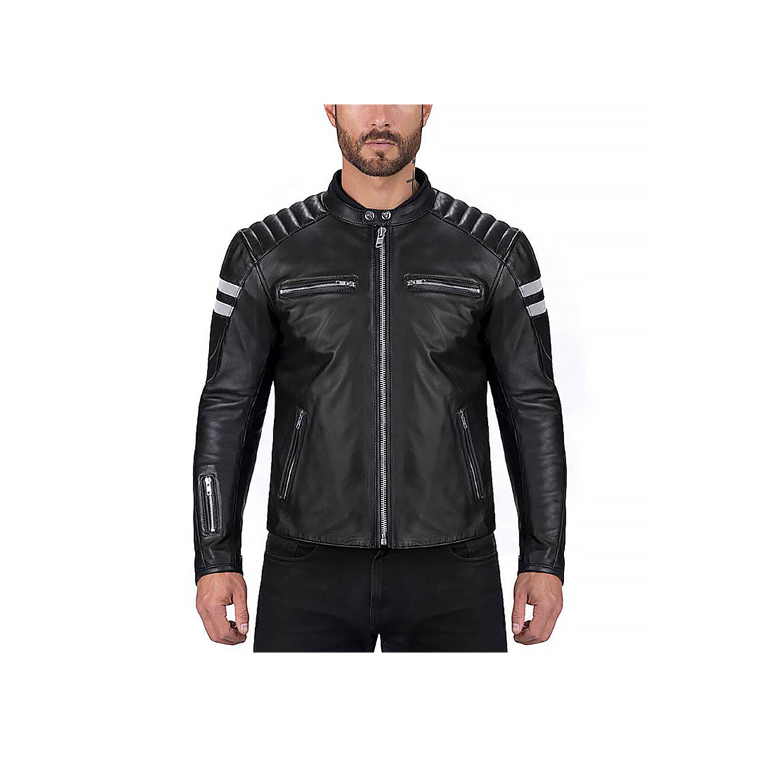 Men™s Vertical Striped Motorcycle Jacket “ Slim Fit, Premium Fabric, Zipper Closure