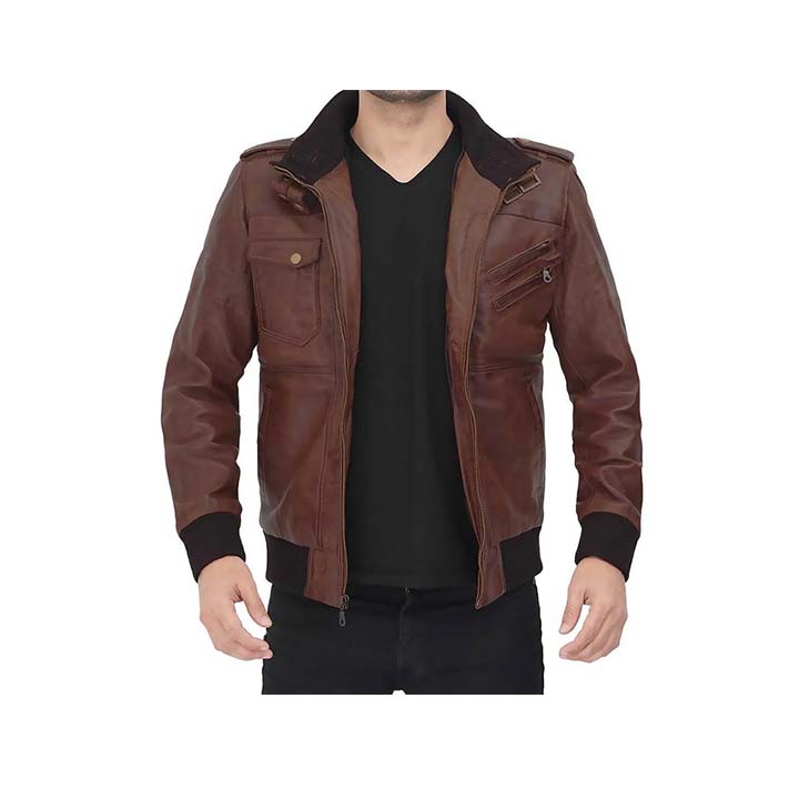 Men's Guerrilla Hooded Bomber Leather Jacket “ Genuine Leather, Removable Hood