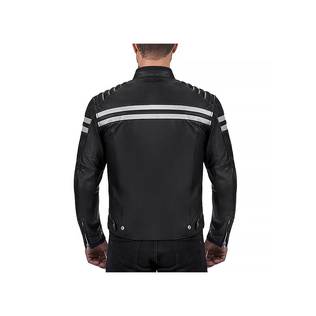 Men™s Vertical Striped Motorcycle Jacket “ Slim Fit, Premium Fabric, Zipper Closure