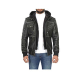 Men's Guerrilla Black Hooded Bomber Jacket “ with Removable Hood
