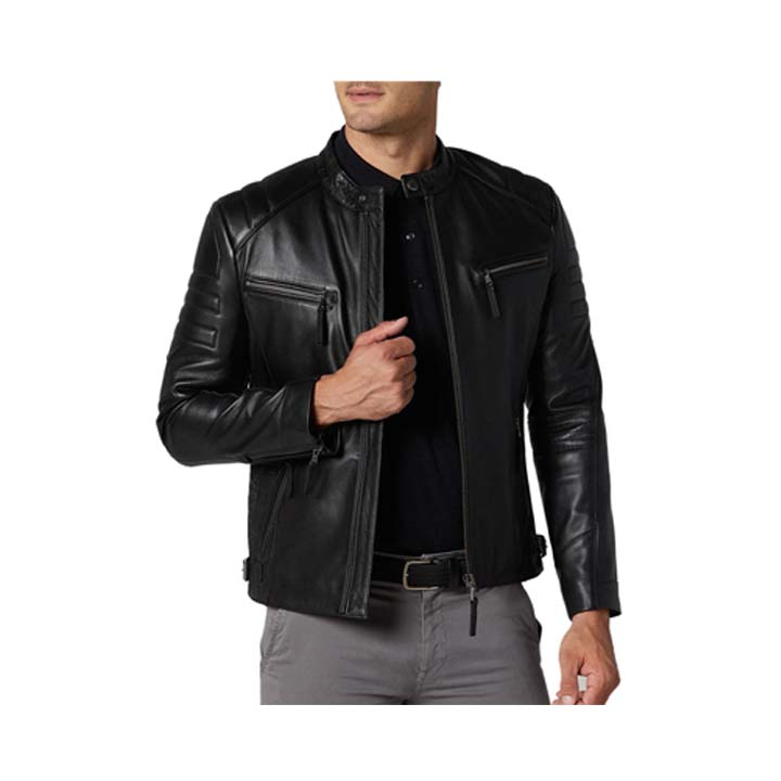 Men™s Snap Collar Zipper Closure Motorcycle Jacket
