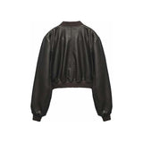 Women™s Echo Black Leather Bomber Jacket - Genuine Leather, Ribbed Knit Waist & Cuffs, Front Zip Closure, Two Side Pockets