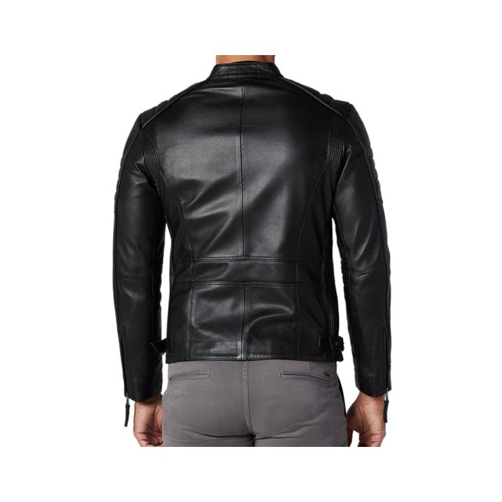 Men™s Snap Collar Zipper Closure Motorcycle Jacket