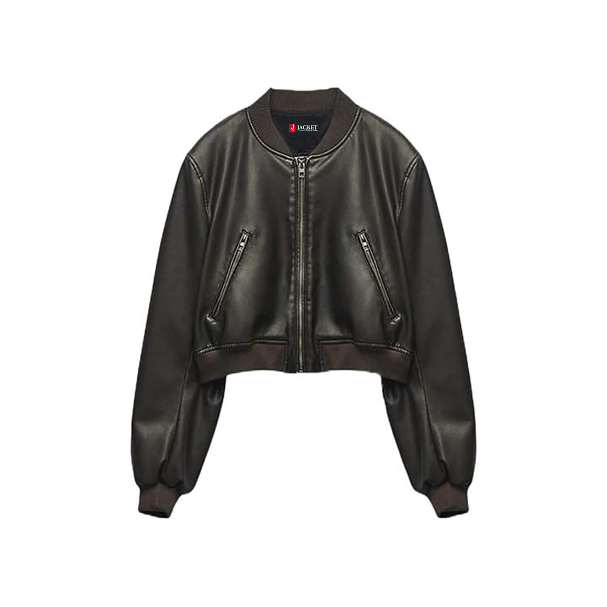 Women™s Echo Black Leather Bomber Jacket - Genuine Leather, Ribbed Knit Waist & Cuffs, Front Zip Closure, Two Side Pockets
