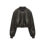 Women™s Echo Black Leather Bomber Jacket - Genuine Leather, Ribbed Knit Waist & Cuffs, Front Zip Closure, Two Side Pockets