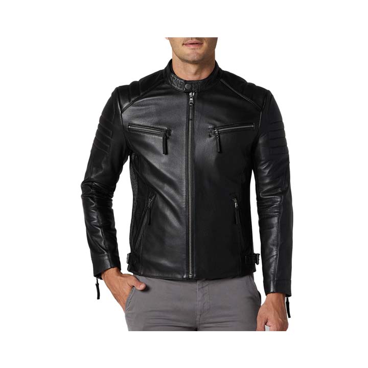 Men™s Snap Collar Zipper Closure Motorcycle Jacket