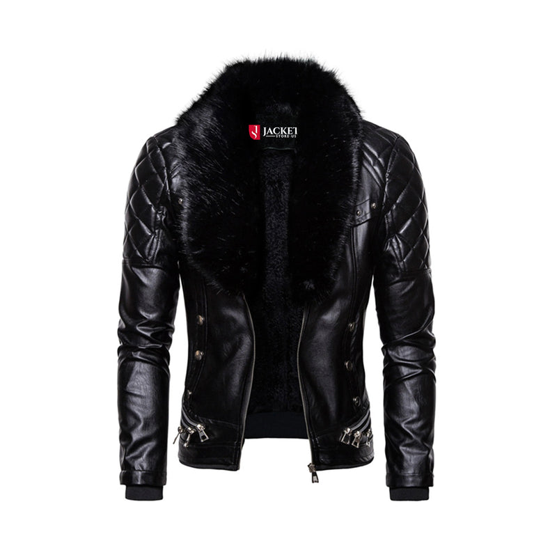 Men's Removable Fur Collar Motorcycle Jacket