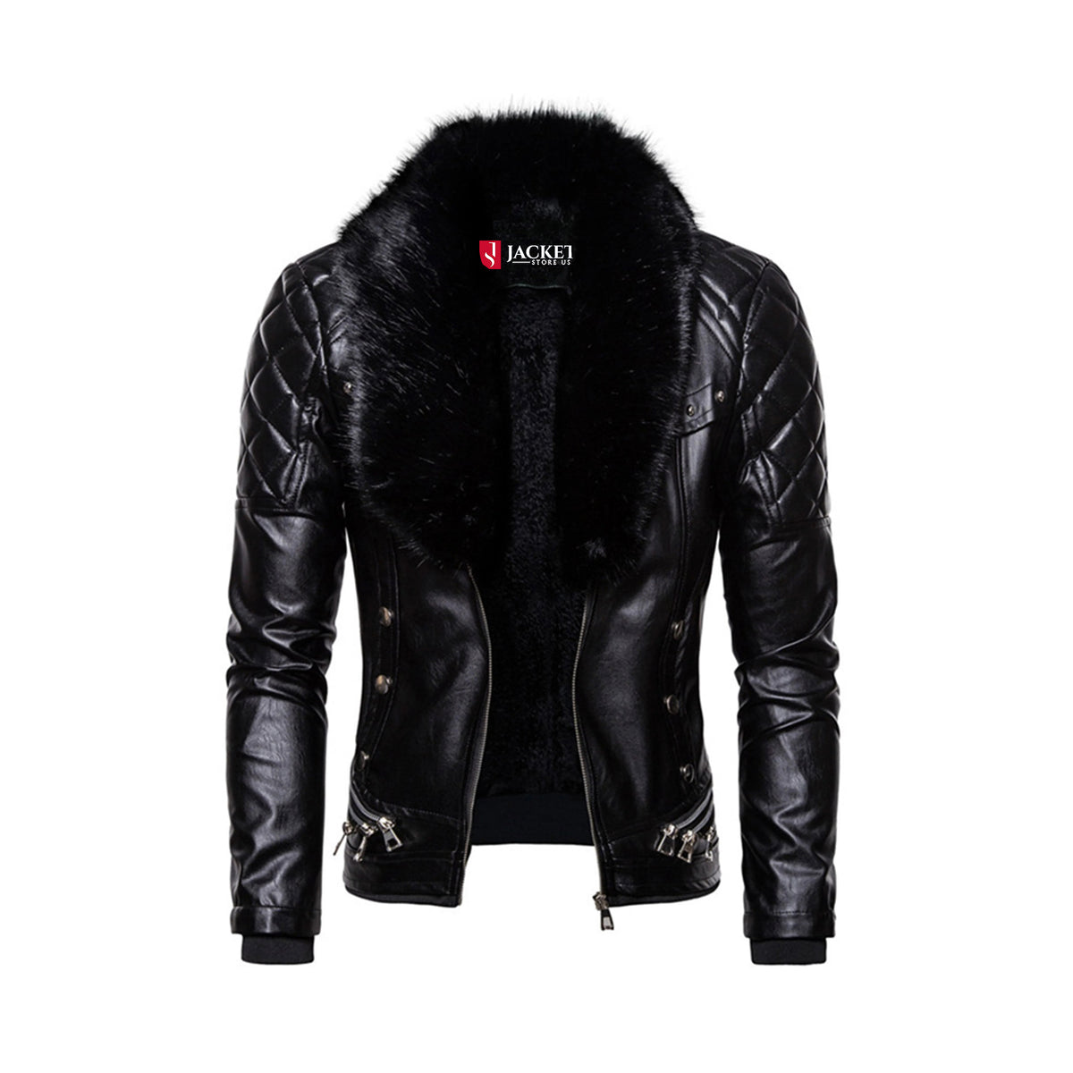 Men's Removable Fur Collar Motorcycle Jacket “ Premium Leather, Classic Biker Style