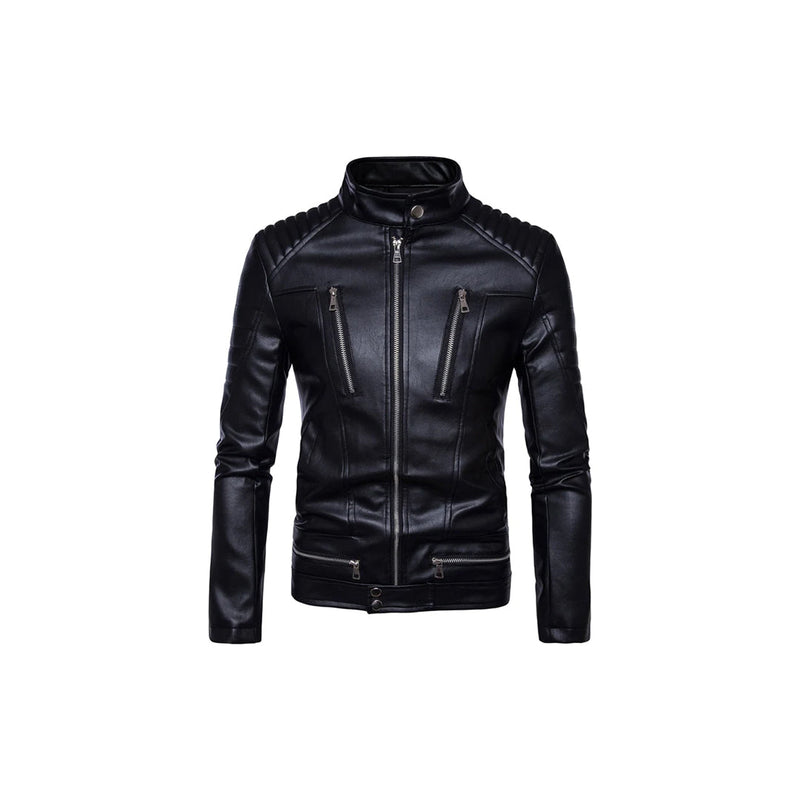 Men's Classic Cross Zip Jacket “ Cow Leather, Stand-Up Collar, Angled Front Zip