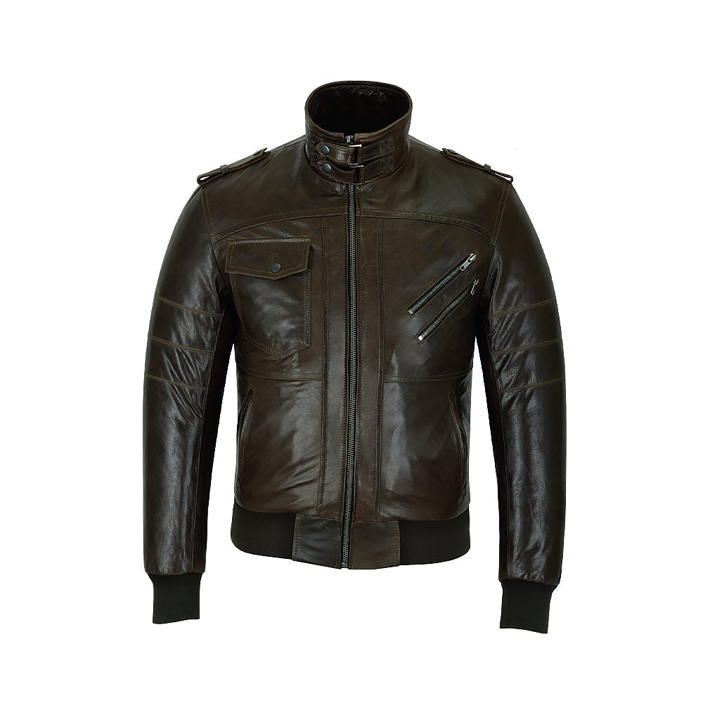 Men's Classic Motorcycle Jacket “ Removable Hood, Premium Leather, Multiple Pockets