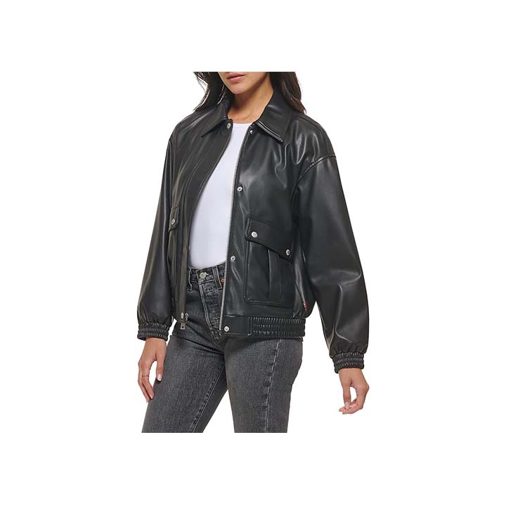 Posh Black Leather Bomber Jacket “ Genuine Leather, Ribbed Waist & Cuffs