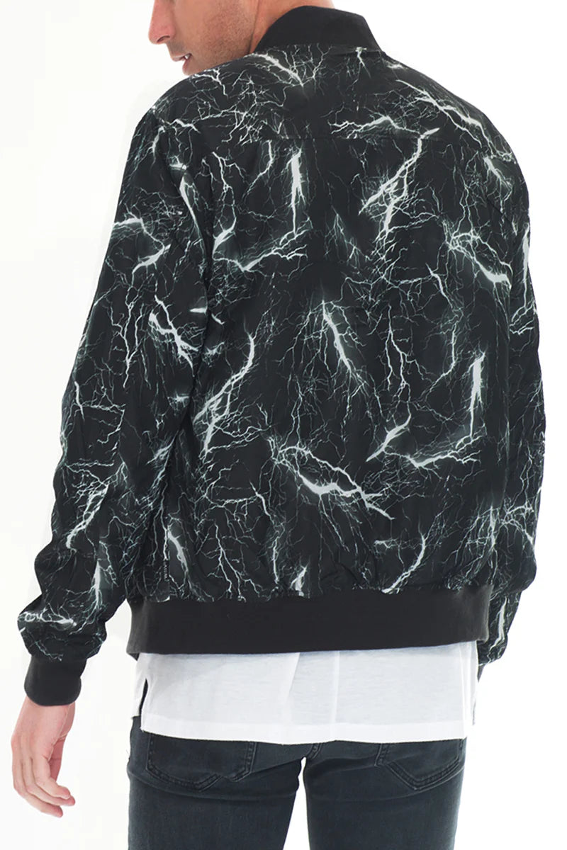 Men's Bolt Print Bomber Jacket “  Windbreaker with Zipper Closure