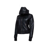 Nexus Black Leather Bomber Jacket for Women