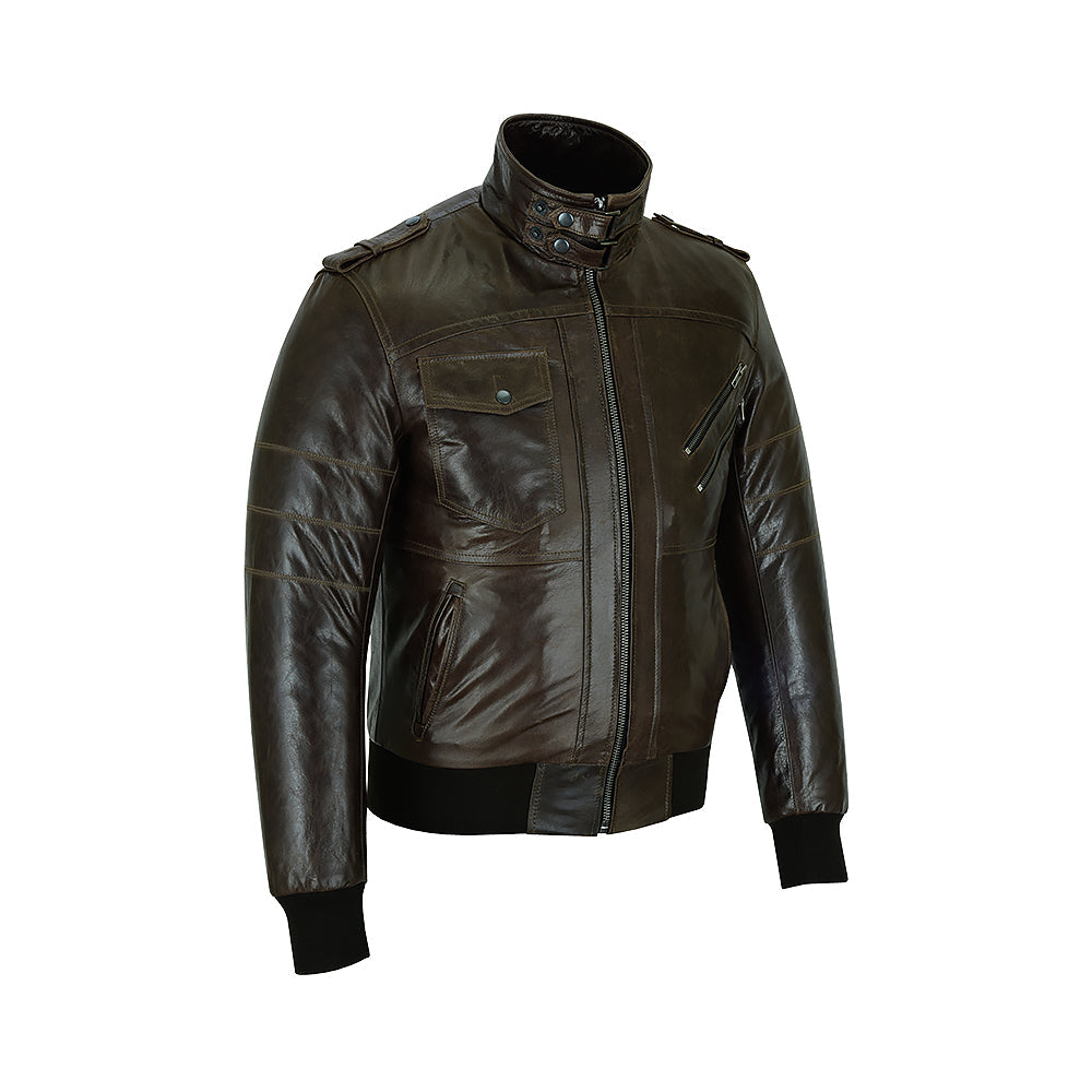 Men's Classic Motorcycle Jacket “ Removable Hood, Premium Leather, Multiple Pockets