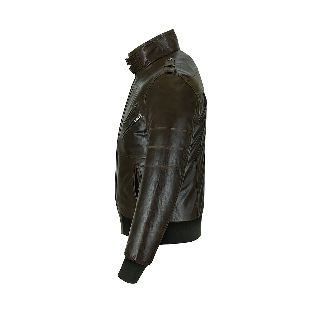 Men's Classic Motorcycle Jacket “ Removable Hood, Premium Leather, Multiple Pockets