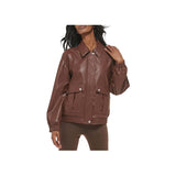 Women™s Brown Leather Bomber Jacket - Genuine Leather, Zip Closure