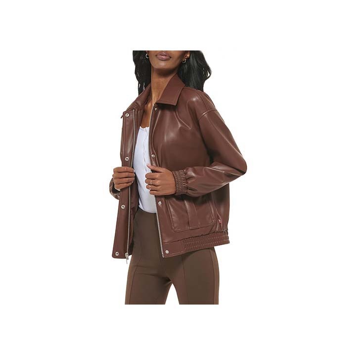 Women™s Brown Leather Bomber Jacket - Genuine Leather, Zip Closure