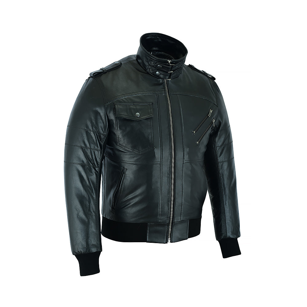 Men's Classic Motorcycle Jacket “ Removable Hood, Premium Leather, Multiple Pockets