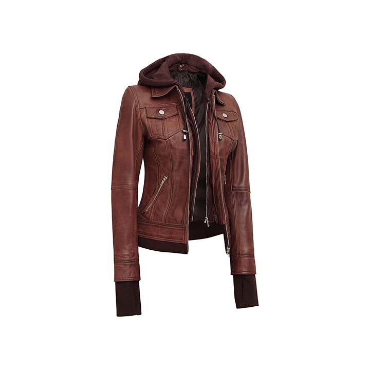 Mystique Brown Leather Bomber Jacket for Women