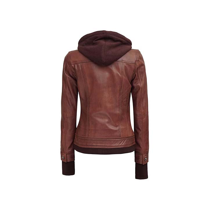 Mystique Brown Leather Bomber Jacket for Women