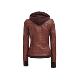 Mystique Brown Leather Bomber Jacket for Women