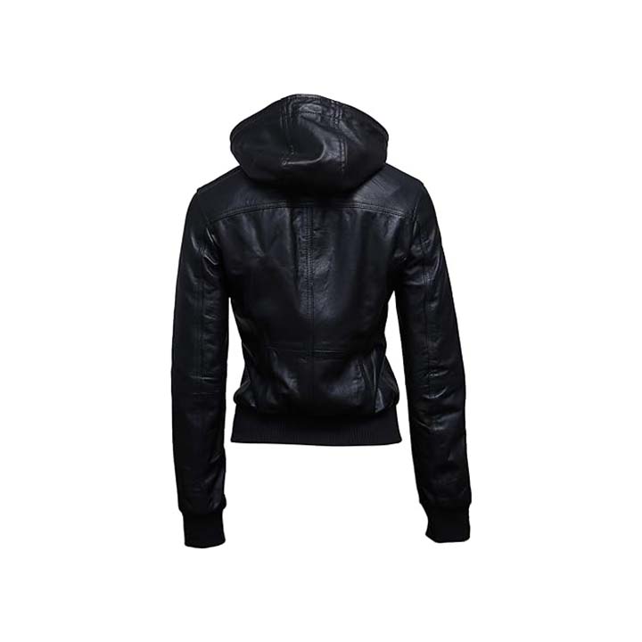 Nexus Black Leather Bomber Jacket for Women