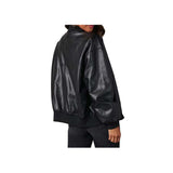Women™s Black Leather Bomber Jacket - Genuine Leather, Zip Closure