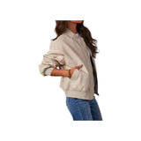 Women™s Ember Beige Leather Bomber Jacket - Genuine Leather,