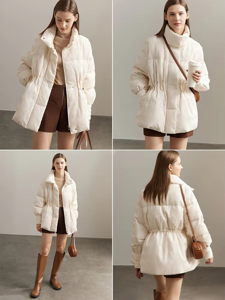 AMII Minimalist Duck Down Puffer Coat - Lightweight, Stand Collar, Lapel