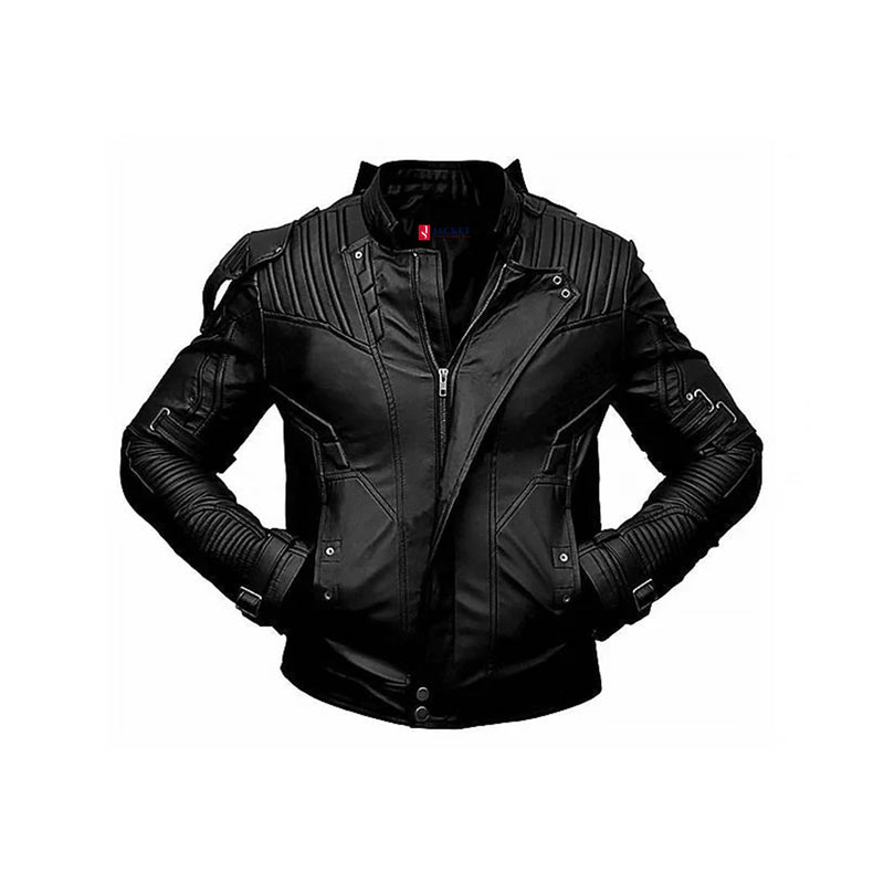 Men's Belted Cuffs Motorcycle Leather Jacket