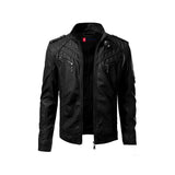 Men's Original Leather Jacket “ Front Zipper, Band Collar, Four Zipper Pockets