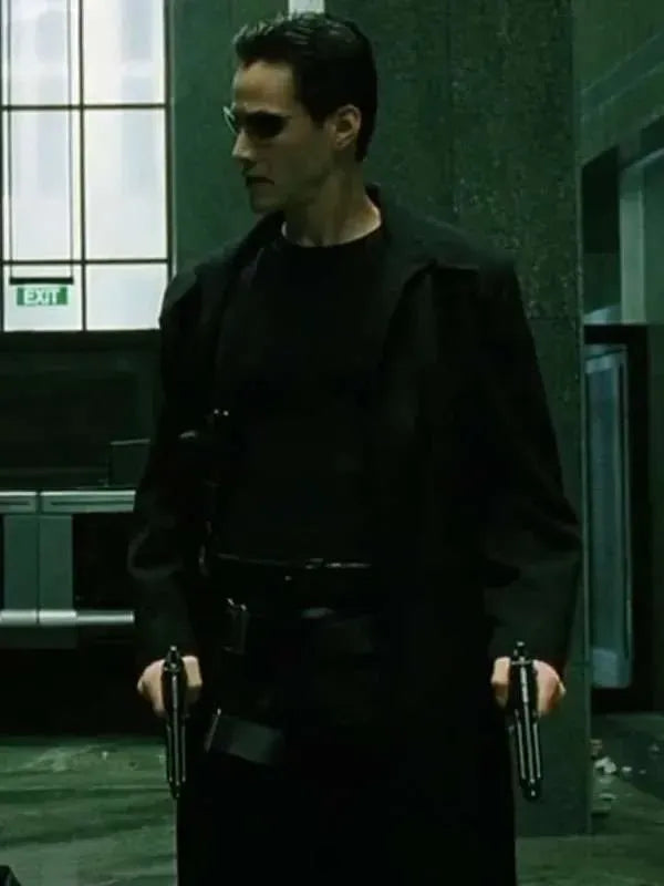 The Neo Matrix Trench Coat - Keanu Reeves Black Leather & Wool Long Coat for Men & Women | Movie Replica & Cosplay Jacket