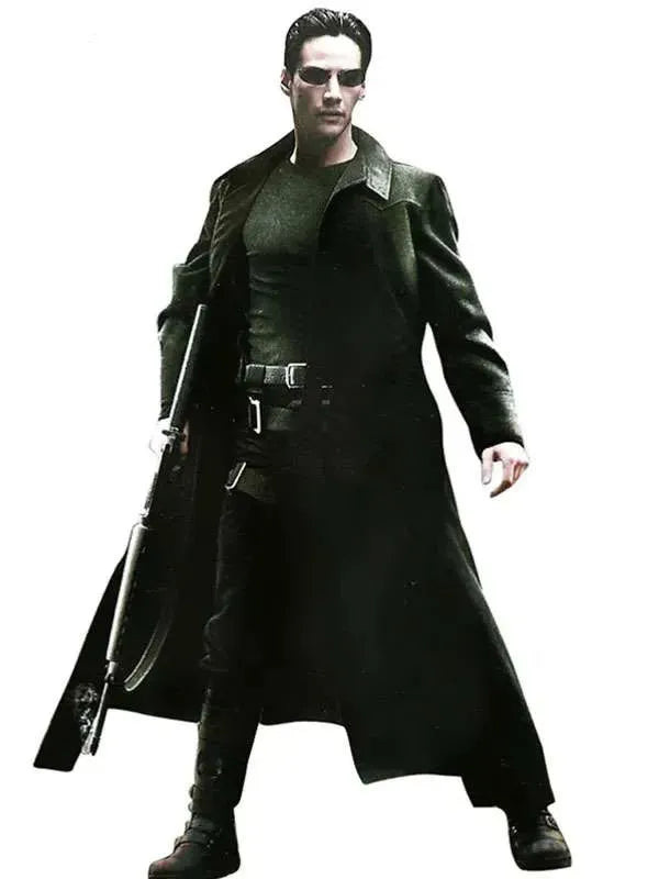 The Neo Matrix Trench Coat - Keanu Reeves Black Leather & Wool Long Coat for Men & Women | Movie Replica & Cosplay Jacket