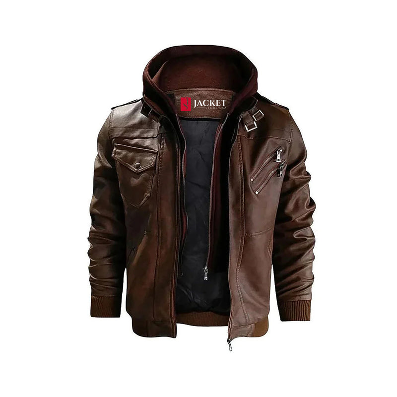 Mens Brown Salvador Premium PU Leather Jacket