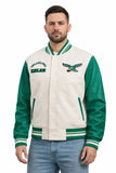 Retro Eagles-Inspired Cream Green Varsity Wool Leather Jacket