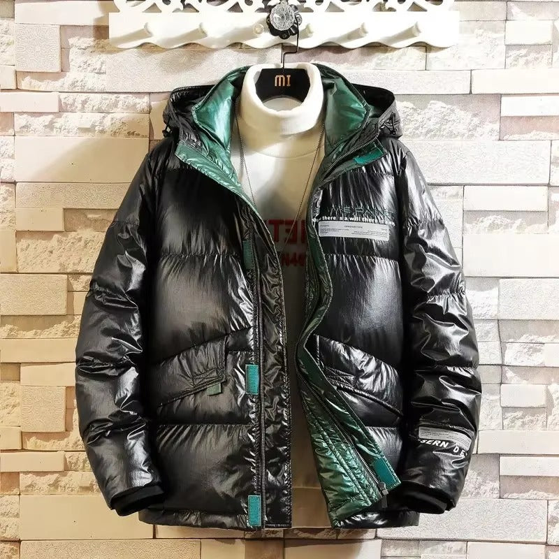 Winter New Men Down Hooded Wash-Free Glossy Jacket