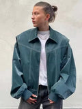 Women™s Contrast Stitch PU Leather Jacket - Lapel, Zipper Closure
