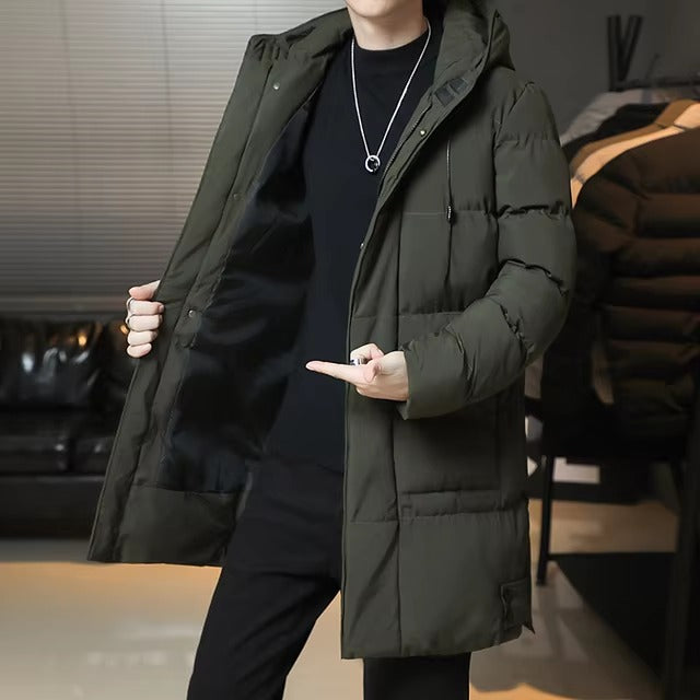 Slim Fit Men Hooded Casual Long Cotton Parkas Jackets