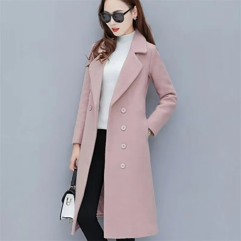 Women™s Woolen Double-Breasted Velvet Coat - Tailored Fit, Warm
