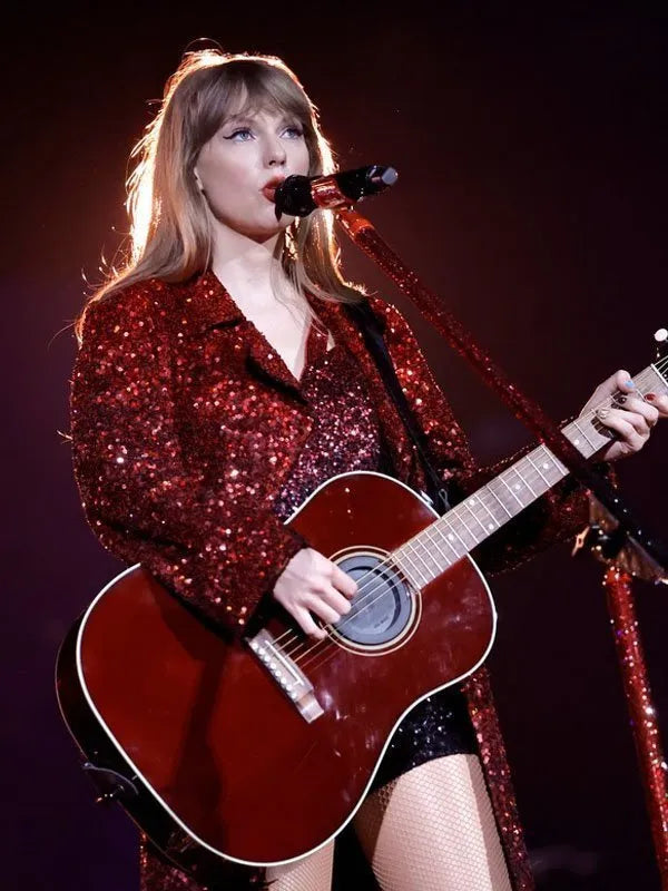 Taylor Swift The Eras Tour 2023 Red Sequin Coat - Concert & Stage Inspired Jacket