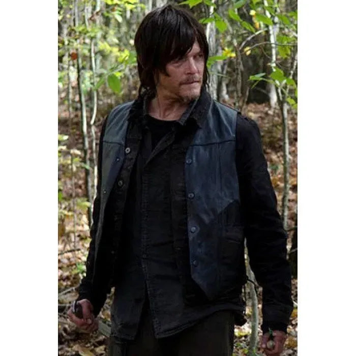 The Walking Dead Daryl Dixon Vest - Angel Wings Black Leather Vest