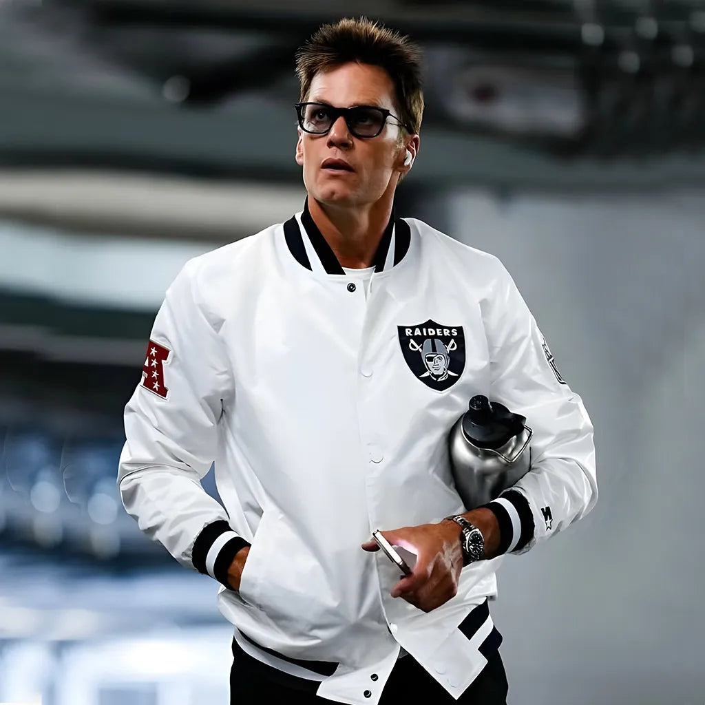 Tom Brady Las Vegas Raiders White Bomber Jacket