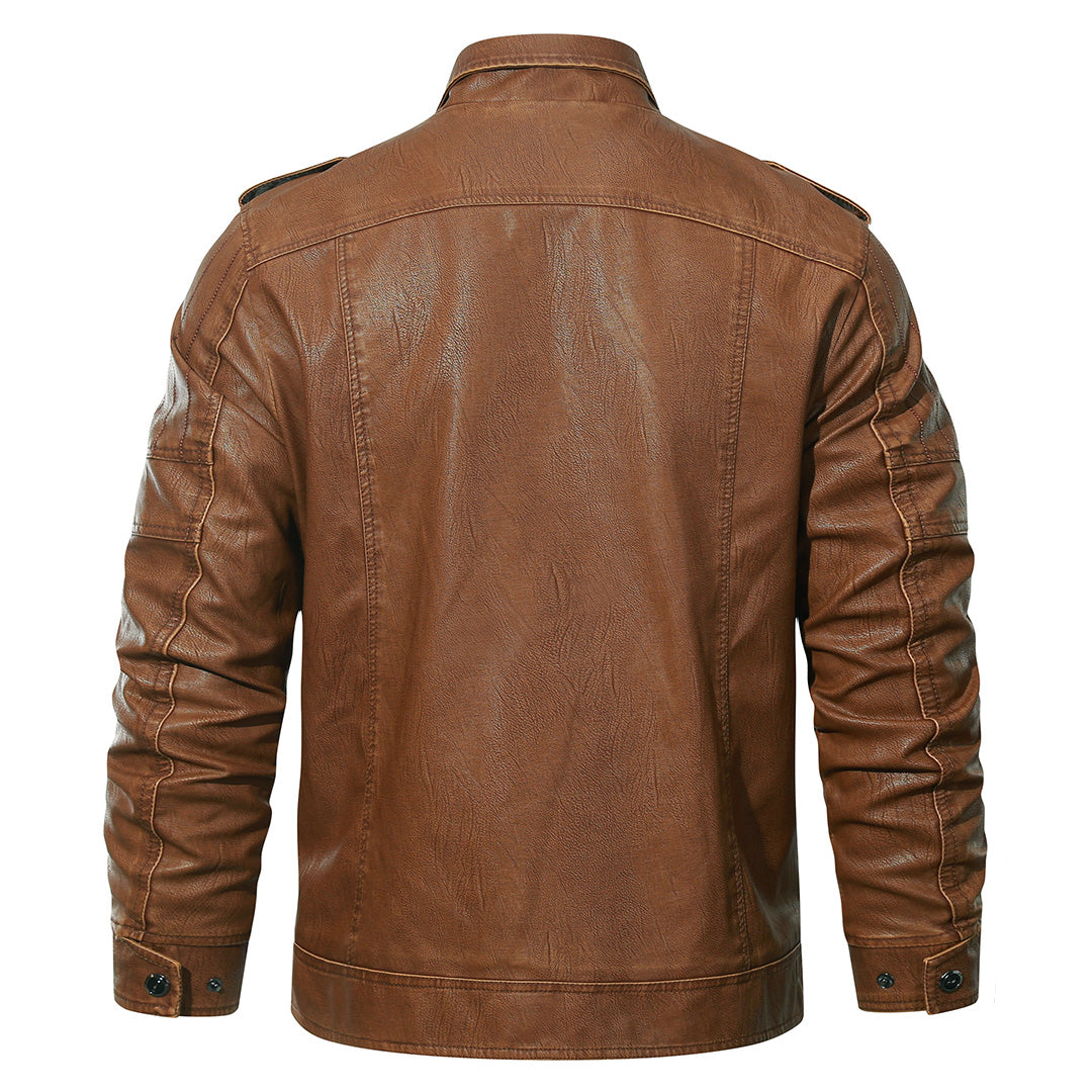 Fleece Biker Jacket for Men “ Premium PU Leather, Adjustable Cuffs, Stand Collar