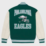 OVO x Philadelphia Eagles Varsity Jacket - Green & White Wool Leather Letterman Jacket