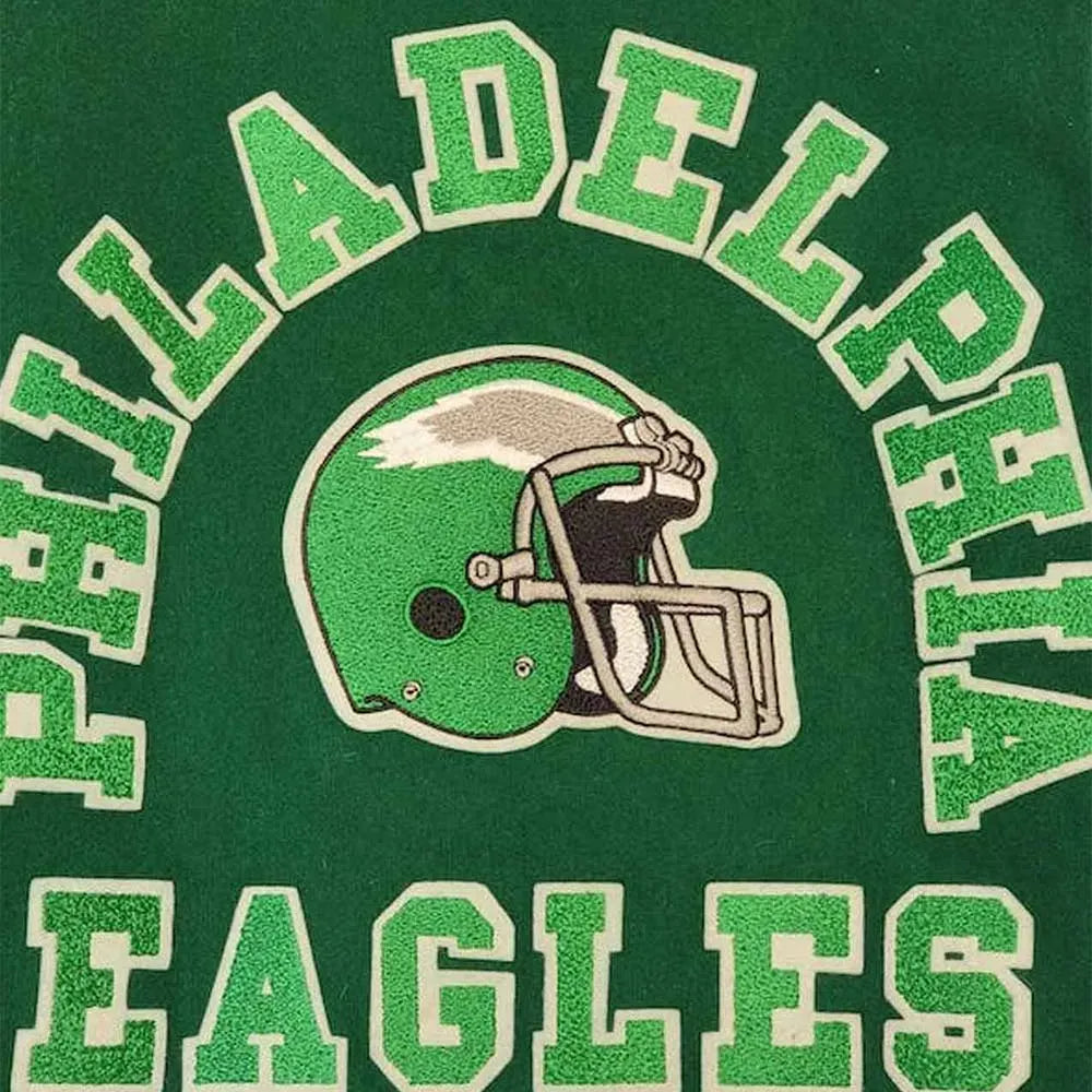 Philadelphia Eagles 80’s Varsity Jacket - Green & White Wool Leather Letterman