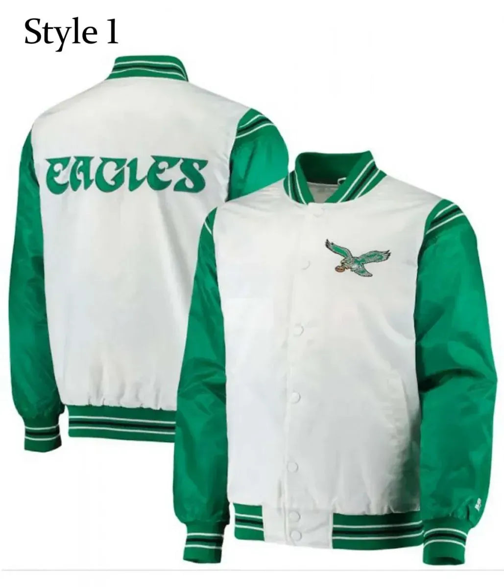 Renegade Eagles-Inspired Green & White Satin Jacket - Starter Style, Men & Women