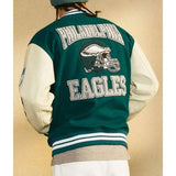 OVO x Philadelphia Eagles Varsity Jacket - Green & White Wool Leather Letterman Jacket