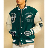 OVO x Philadelphia Eagles Varsity Jacket - Green & White Wool Leather Letterman Jacket